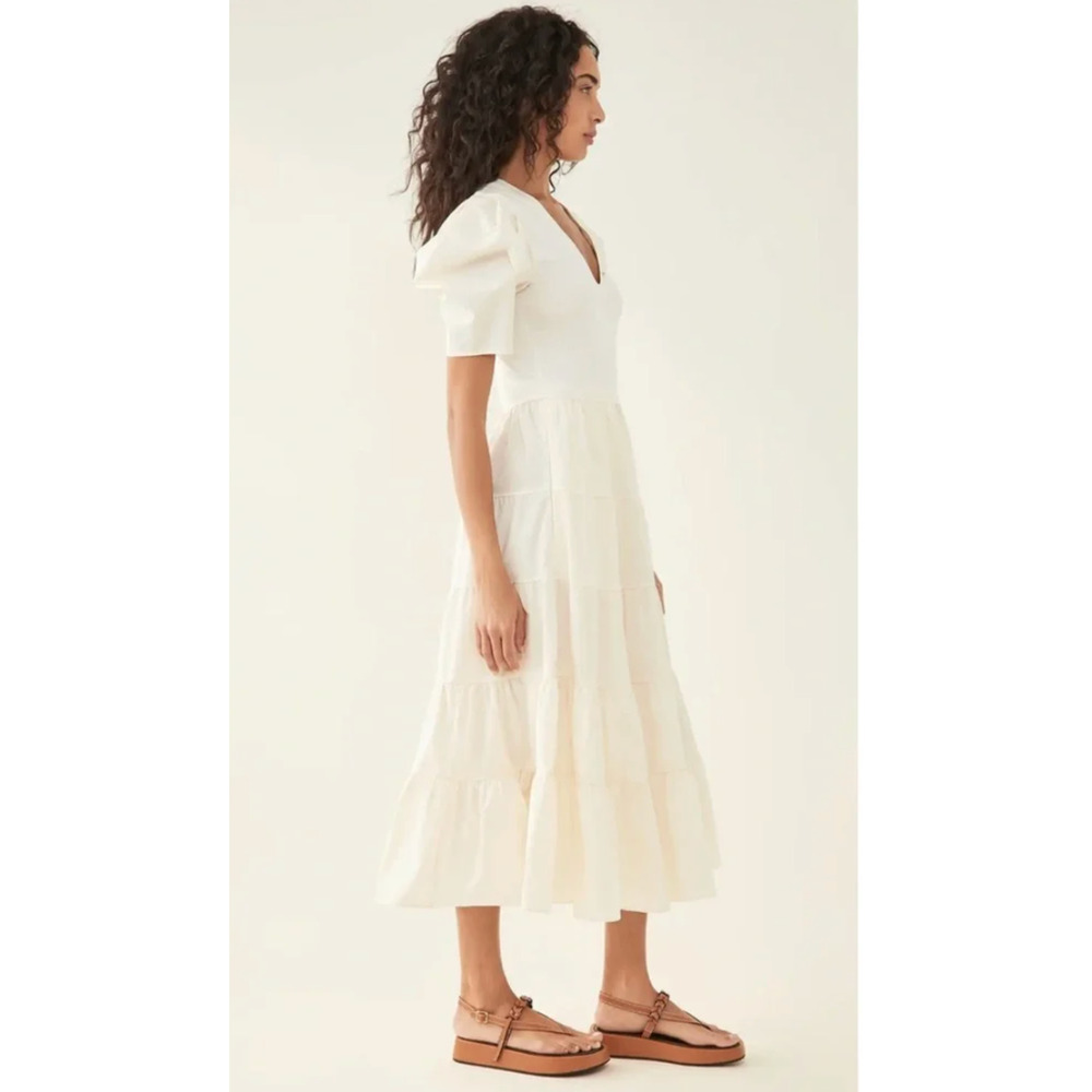 Ulla Johnson S Cotton Poplin Puff Sleeve Rory Dress Tiered Midi Ivory White $425 - Picture 9 of 11